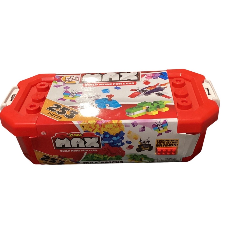 Zuru MAX Build More 253 Pieces Building Bricks Set with Red Storage Tub Lid
